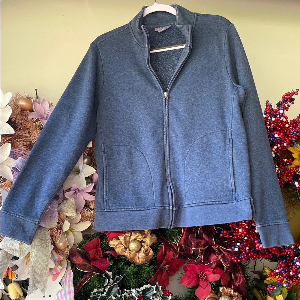 LAURA SCOTT Women's SZ: L Blue full zip front Sweatshirt Jacket Good condition